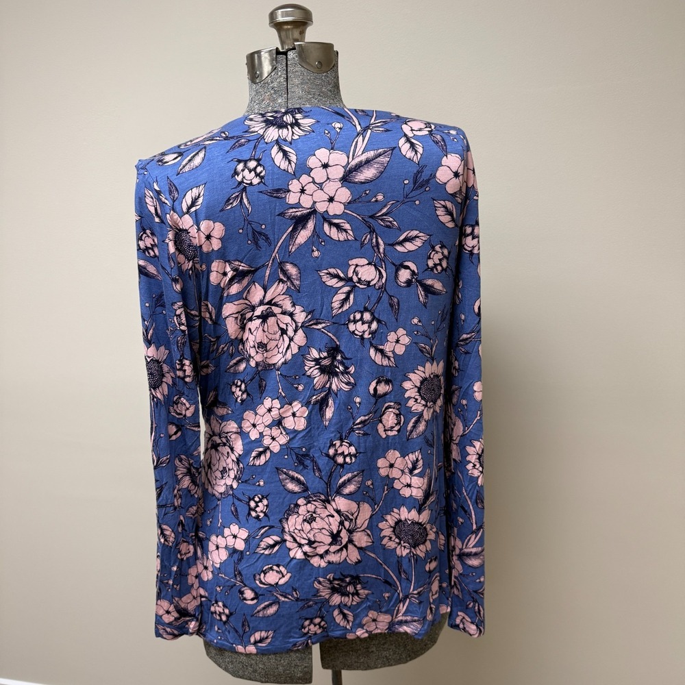 Motherhood Maternity Nursing Top Womens 2X Blue Pink Floral Stretch Double Layer - Picture 7 of 16